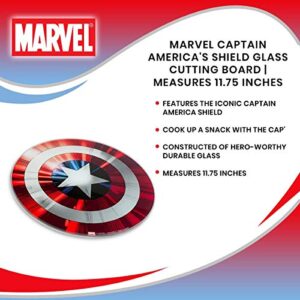 Marvel Avengers Captain America Shield Cutting Board - Tempered Glass With Non-Slip Feet - 11 3/4 inches Round - Great Gift for Marvel Fans