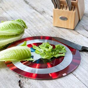 Marvel Avengers Captain America Shield Cutting Board - Tempered Glass With Non-Slip Feet - 11 3/4 inches Round - Great Gift for Marvel Fans