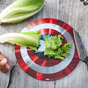 Marvel Avengers Captain America Shield Cutting Board - Tempered Glass With Non-Slip Feet - 11 3/4 inches Round - Great Gift for Marvel Fans