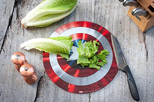 Marvel Avengers Captain America Shield Cutting Board - Tempered Glass With Non-Slip Feet - 11 3/4 inches Round - Great Gift for Marvel Fans