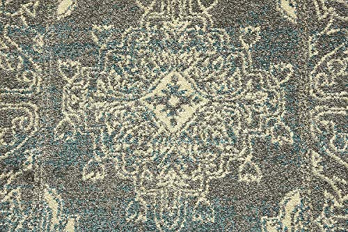 Unique Loom Aurora Collection Over-Dyed, Abstract, Botanical Southwestern, Transitional Area Rug, 2 ft x 3 ft, Gray/Ivory