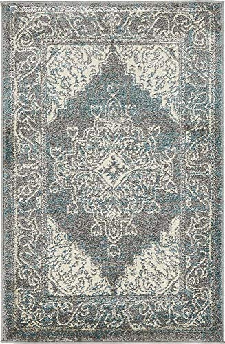 Unique Loom Aurora Collection Over-Dyed, Abstract, Botanical Southwestern, Transitional Area Rug, 2 ft x 3 ft, Gray/Ivory