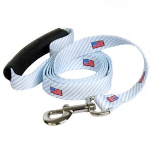 yellow dog design dawg blue with american flags dog leash with comfort grip handle-large-1" 5' x 60"