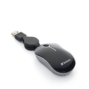 verbatim wired optical computer mini usb-a mouse - plug & play corded travel mouse – black 98113