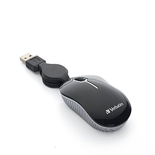 Verbatim Wired Optical Computer Mini USB-A Mouse - Plug & Play Corded Travel Mouse – Black 98113