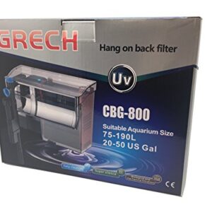 GRECH CBG-800 5W UV Sterilizer Hang-On Back Filter, 20-50 gallon/211 GPH, Black