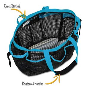 Simply Things Heavy Duty Mesh Shower Bag Caddy and Tote with 9 Storage Compartments and 2 Reinforced Handles, This Mesh Shower Bag is Quick Drying for Dorm, Gym, Camping, or Travel (blue)