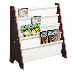 yescom kids book shelf sling storage rack organizer bookcase display holder walnut