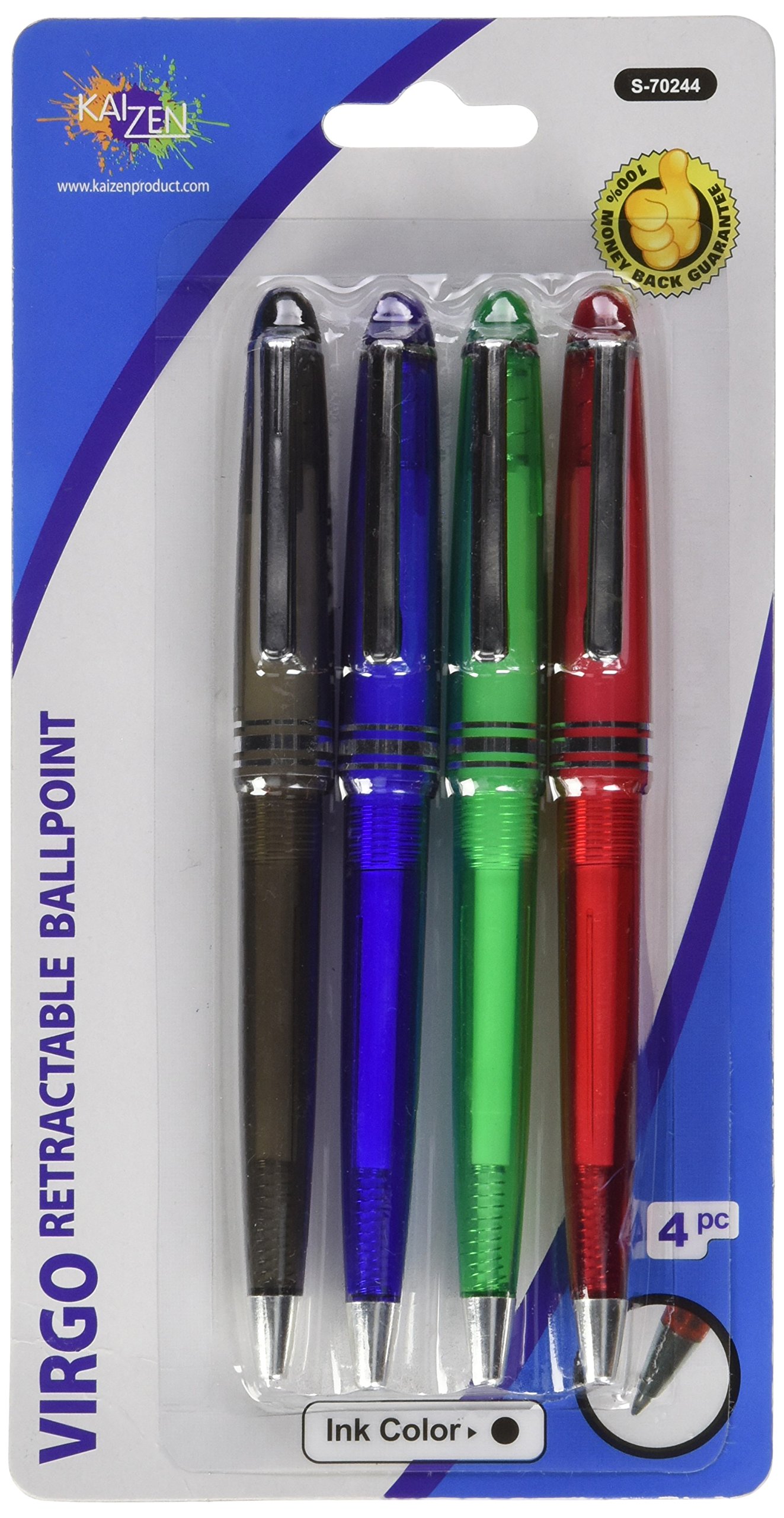 Kole Imports Retractable Black Ball Point Pens Set (HG394)