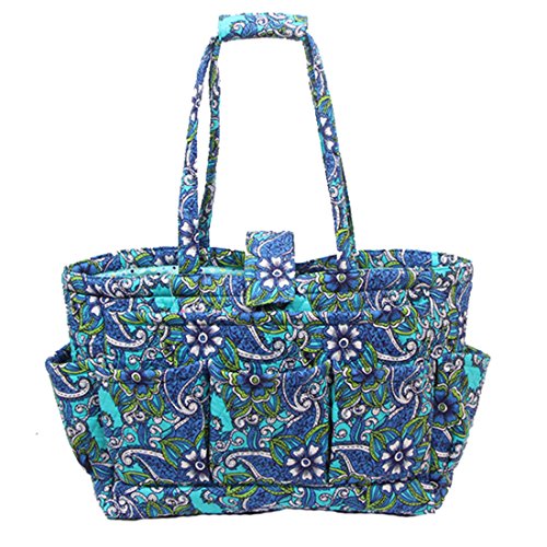 Floral Needle Bag Knitting Bag Yarn Storage Tote (Blue)