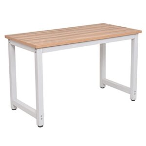 chefjoy computer desk pc laptop table wood work-station study home office furniture, white & natural