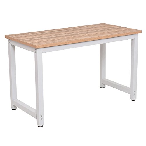 CHEFJOY Computer Desk PC Laptop Table Wood Work-Station Study Home Office Furniture, White & Natural