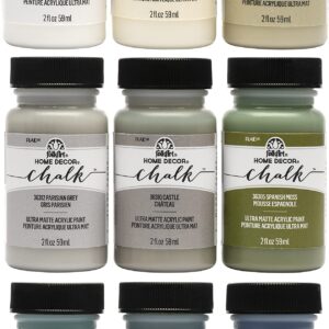 FolkArt Home Decor Ultra Matte Chalk Finish Acrylic Craft Paint Set Formulated for No-Prep Application Designed for Beginners and Artists, 2 oz Bottles, Top Colors, 2 Fl Oz (Pack of 9)