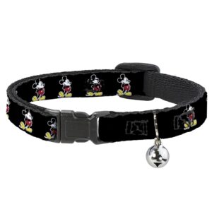 buckle-down breakaway cat collar - classic mickey mouse pose black - 1/2" wide - fits 8-12" neck - medium