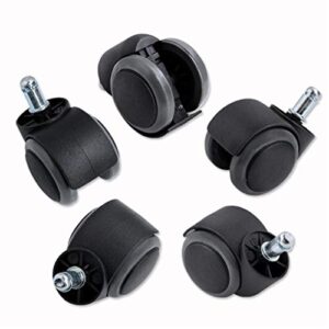 premium 2 inch floor protecting rubber office chair caster wheels (set of 5) standard stem size - black/gray
