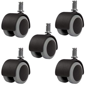 Premium 2 Inch Floor Protecting Rubber Office Chair Caster Wheels (Set of 5) Standard Stem Size - Black/Gray