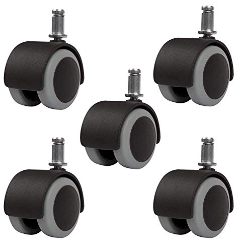 Premium 2 Inch Floor Protecting Rubber Office Chair Caster Wheels (Set of 5) Standard Stem Size - Black/Gray