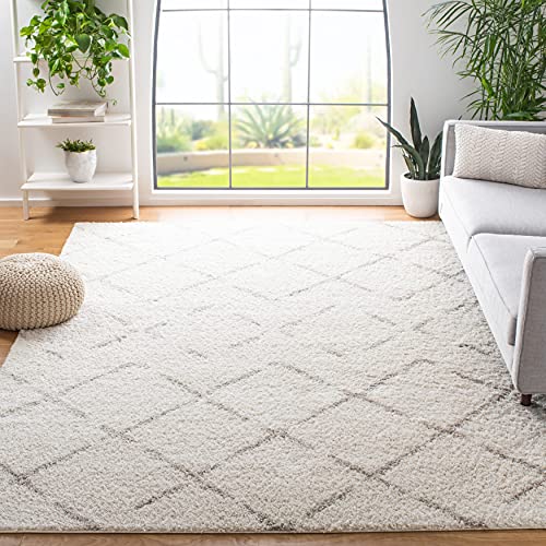 SAFAVIEH Arizona Shag Collection Area Rug - 6'7" x 9'2", Ivory & Beige, Moroccan Design, Non-Shedding & Easy Care, 1.6-inch Thick Ideal for High Traffic Areas in Living Room, Bedroom (ASG743A)