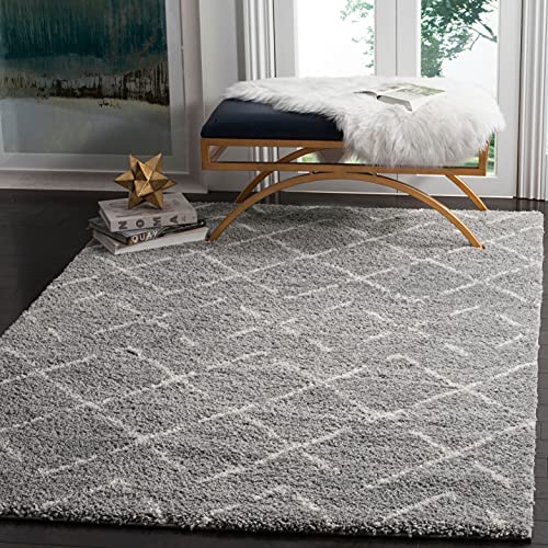 SAFAVIEH Arizona Shag Collection Area Rug - 6'7" x 9'2", Ivory & Beige, Moroccan Design, Non-Shedding & Easy Care, 1.6-inch Thick Ideal for High Traffic Areas in Living Room, Bedroom (ASG743A)