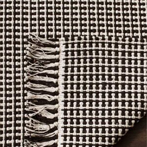 SAFAVIEH Montauk Collection Area Rug - 5' x 8', Ivory & Black, Handmade Flat Weave Boho Farmhouse Cotton Tassel Fringe, Ideal for High Traffic Areas in Living Room, Bedroom (MTK340D)
