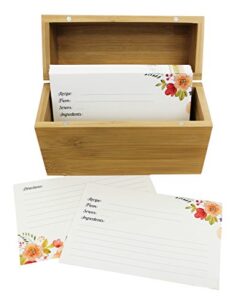 the splendid chef recipe set | sturdy bamboo recipe box with 20 dividers and 100, 4x6 recipe cards