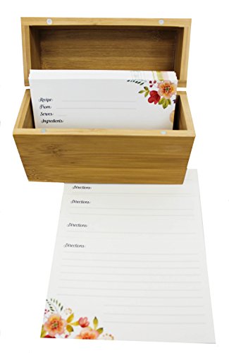 The Splendid Chef Recipe Set | Sturdy Bamboo Recipe Box with 20 Dividers and 100, 4x6 Recipe Cards