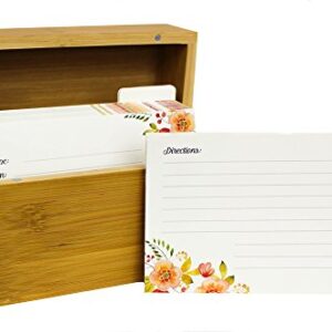 The Splendid Chef Recipe Set | Sturdy Bamboo Recipe Box with 20 Dividers and 100, 4x6 Recipe Cards