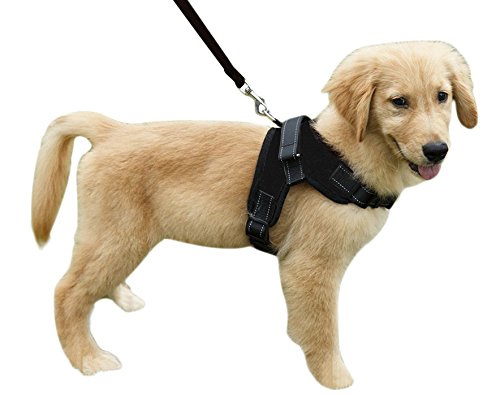 Heavy Duty Adjustable Pet Puppy Dog Safety Harness with Leash Lead Set Reflective No-Pull Breathable Padded Dog Leash Collar Chest Harness Vest with Handle for Small Medium Large Dogs Training Walking