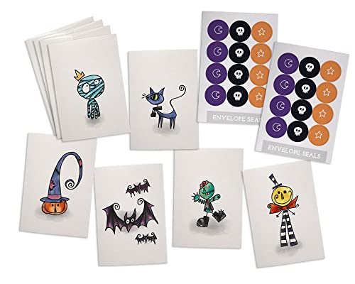 Halloween Greeting Cards Collection with Spooky Stickers - 24 Note Cards with Envelopes & Seals