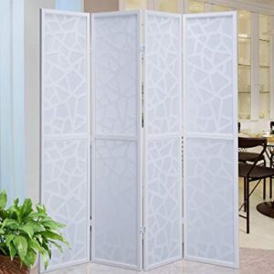 Roundhill Furniture Giyano 4 Panel Screen Room Divider, White