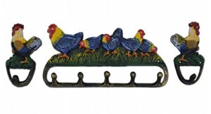 flag emotes rooster & chickens wall hook 3 piece set colorful painted cast iron coat hangers rack