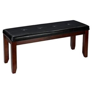 cortesi home mandi dining bench, solid wood & tufted black faux leather