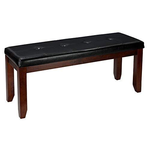 Cortesi Home Mandi Dining Bench, Solid Wood & Tufted Black Faux Leather