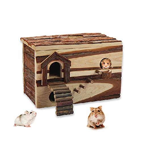 Beaks And Paws B&P Wooden Hamster House Hideout, Hamster Toys for Gerbils, Guinea Pigs, Dwarf Hamster, Small Animal，with Ladders Bridge