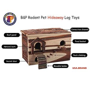 Beaks And Paws B&P Wooden Hamster House Hideout, Hamster Toys for Gerbils, Guinea Pigs, Dwarf Hamster, Small Animal，with Ladders Bridge