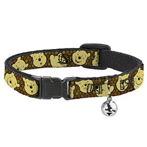 buckle-down breakaway cat collar - winnie the pooh expressions/honeycomb black/browns - 1/2" wide - fits 8-12" neck - medium