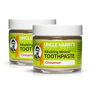 uncle harry's pack of 2 cinnamon remineralizing toothpaste | natural whitening toothpaste freshens breath & promotes enamel | vegan fluoride free toothpaste (2 pack of 3oz jars)