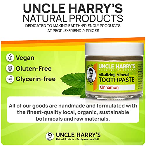 Uncle Harry's Pack of 2 Cinnamon Remineralizing Toothpaste | Natural Whitening Toothpaste Freshens Breath & Promotes Enamel | Vegan Fluoride Free Toothpaste (2 Pack of 3oz Jars)