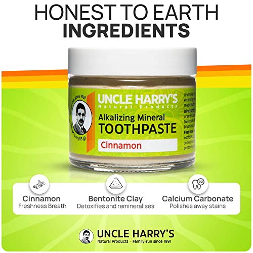 Uncle Harry's Pack of 2 Cinnamon Remineralizing Toothpaste | Natural Whitening Toothpaste Freshens Breath & Promotes Enamel | Vegan Fluoride Free Toothpaste (2 Pack of 3oz Jars)