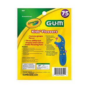 GUM-897 Crayola Kids' Flossers, Grape, Fluoride Coated, Ages 3+, 75 Count