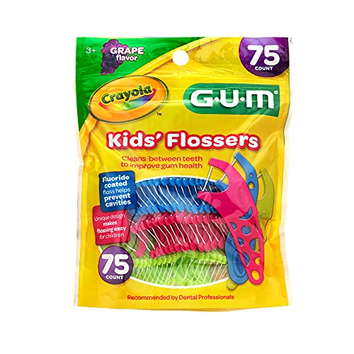 GUM-897 Crayola Kids' Flossers, Grape, Fluoride Coated, Ages 3+, 75 Count