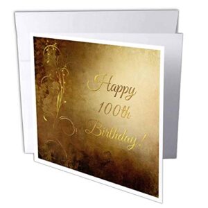 3drose 100th birthday, elegant gold vine on gold background - greeting card, 6" x 6", single (gc_233515_5)