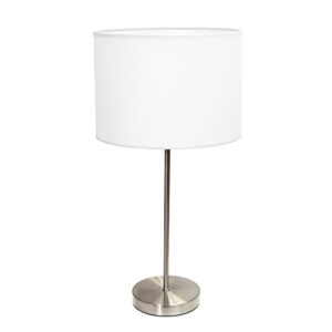 simple designs lt2040-wht 23" tall contemporary standard metal stick lamp with round base and drum fabric shade for home décor, bedroom, office, dorm, living room, entryway, foyer, bsn & white