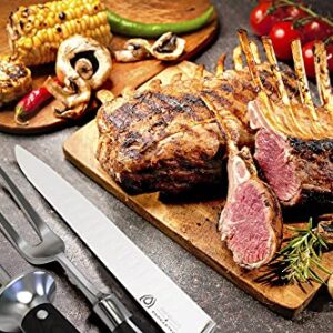 Dalstrong Carving Knife & Meat Fork Set - Gladiator Series Elite - 8" Honing Rod - Forged HC German Steel - 9 inch Carving Knife & Sheath - Hollow Ground Carving Set - Matching Fork - NSF Certified