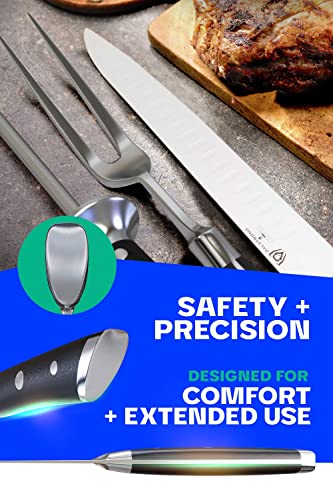 Dalstrong Carving Knife & Meat Fork Set - Gladiator Series Elite - 8" Honing Rod - Forged HC German Steel - 9 inch Carving Knife & Sheath - Hollow Ground Carving Set - Matching Fork - NSF Certified