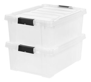 iris usa, inc. 11.75 gallon store-it-all heavy duty stackable utility tote, clear with black buckle (586521)
