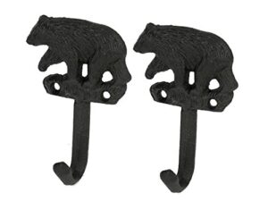 set of 2 black bear decor cast iron wall hooks, coat hooks, towel hooks