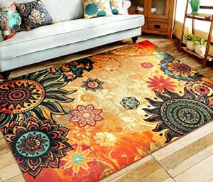 euch contemporary boho retro style abstract living room floor carpets,non-skid indoor/outdoor large area rugs,75"x98" lotus