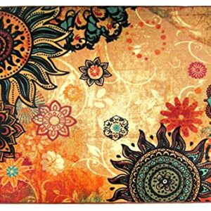 EUCH Contemporary Boho Retro Style Abstract Living Room Floor Carpets,Non-Skid Indoor/Outdoor Large Area Rugs,75"x98" Lotus