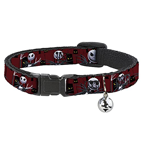 Cat Collar Breakaway Nightmare Before Christmas 3 Jack Poses Peeping Eyes Burgundy, Multicolor, 1/2" Wide - Fits 8-12" Neck (DC-BABKSR-WDY323-0.5-M)